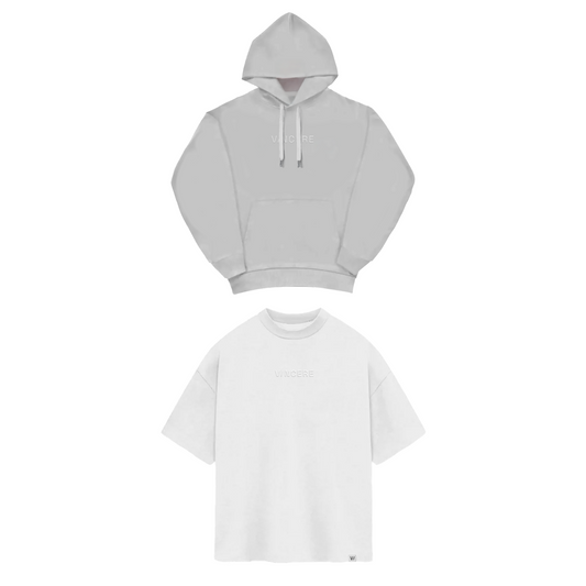 Oversized Tee + Essential Hoodie (White and grey bundle)