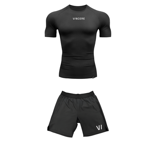 Compression Tee + Essential Athlete Shorts (Black bundle)