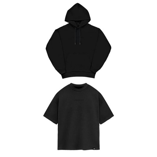 Oversized Tee + Essential Hoodie (Black bundle)