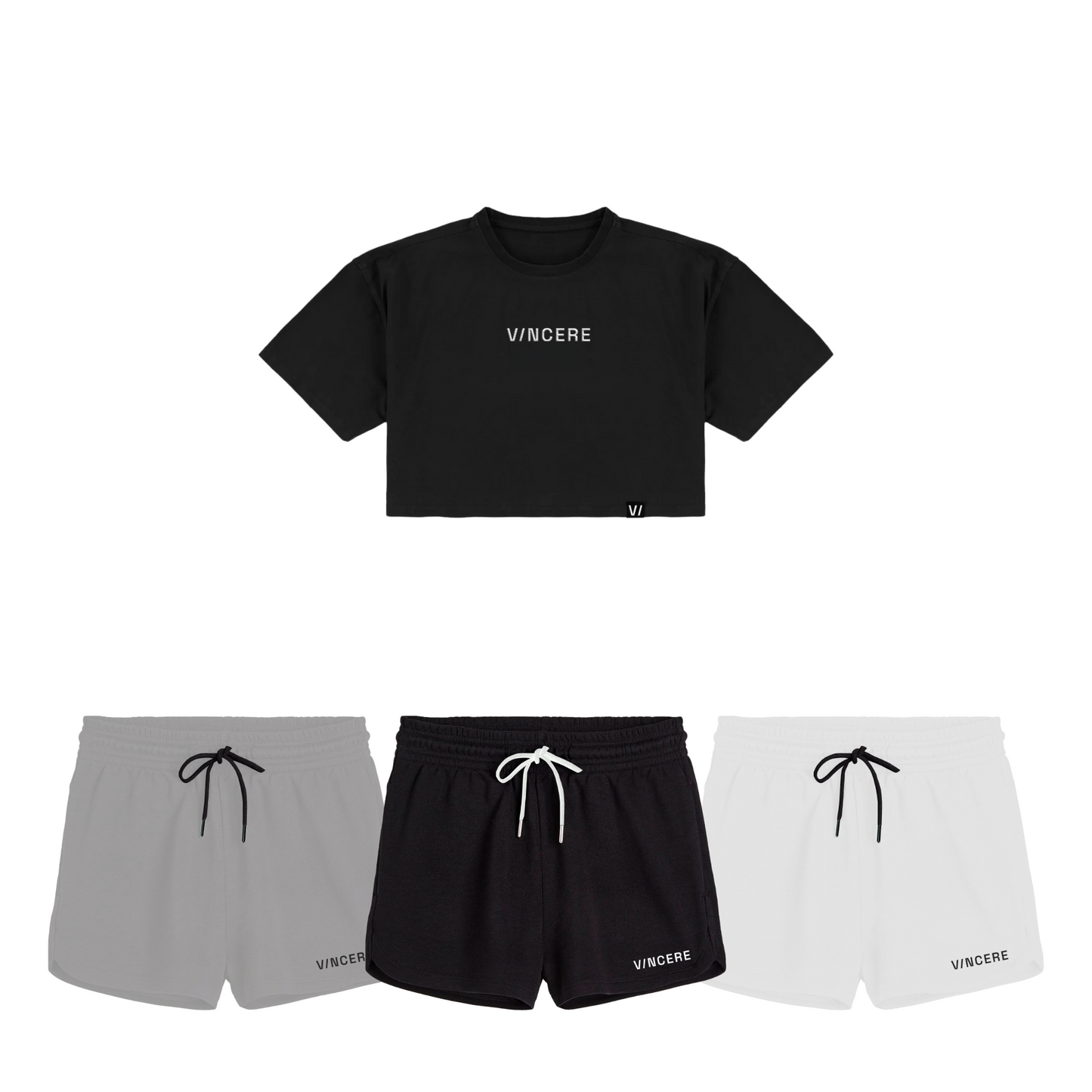 Essential Crop Top + Womens Essential Short (Black top bundle)