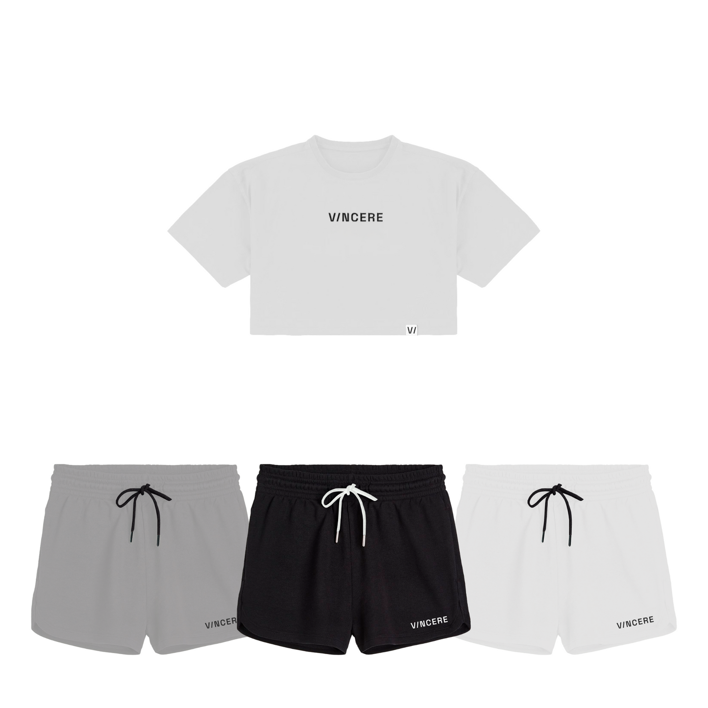 Essential Crop Top + Womens Essential Short (White top bundle)