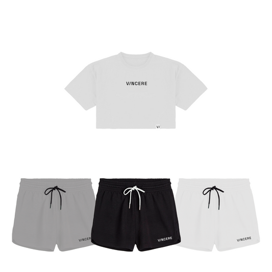 Essential Crop Top + Womens Essential Short (White top bundle)