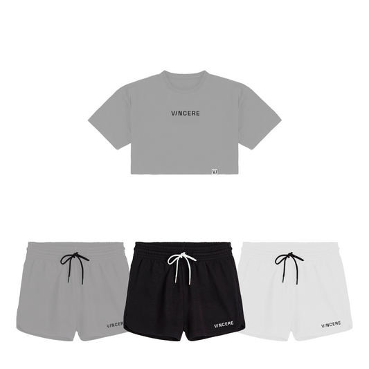 Essential Crop Top + Womens Essential Short (Grey top bundle)