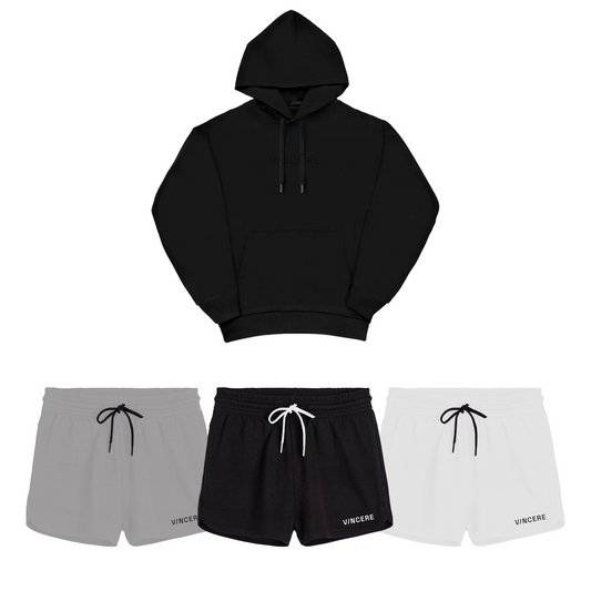 Essential Hoodie + Womens Essential Short (Black Hoodie bundle)